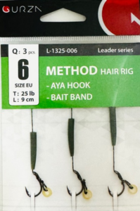 GURZA METHOD HAIR RIG  (L: 9 сm) BAIT BAND / AYA HOOK # 6 BC 3pcs/pack, L-1325-006
