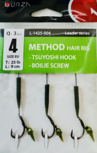 GURZA METHOD HAIR RIG  (L: 9 сm) BOILIE SCREW / TSUYOSHI HOOK # 8 BC 3pcs/pack, L-1415-008